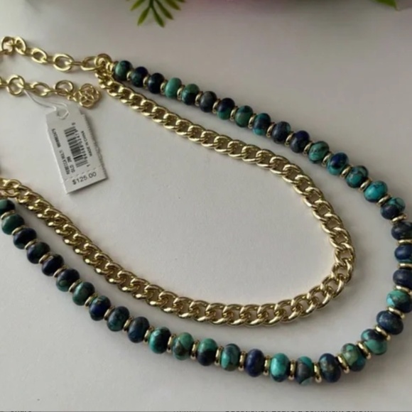 Kendra Scott "Rebecca" Gold Multi Strand Necklace. Bronze Veined Lapis Turquoise - Picture 8 of 9